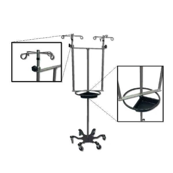 Midcentral Medical MCM-286 Stainless Steel Double IV Pole Steering wheel 6 leg 3" casters