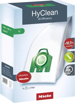 Miele 10123250 HyClean 3D Efficiency U Vacuum Cleaner Bags, Reliably Keep Dust inside the Vacuum Cleaner