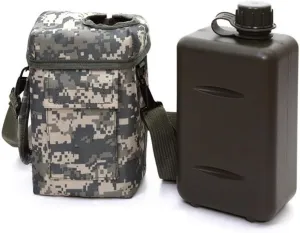 Military Canteen Camouflage PVC Water Bottle Portable Tactical Bottle Sports Water Bottle with Adjustable Shoulder Strap Large Capacity 2L Outdoor/Hunting/Hiking/Camping/Travelling