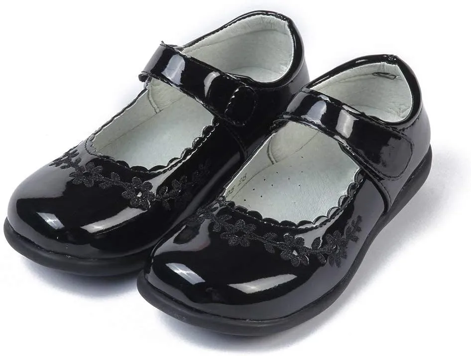 MK MATT KEELY Girls' Black Leather Shoes School Uniform Leisure Mary Jane Princess Shoes