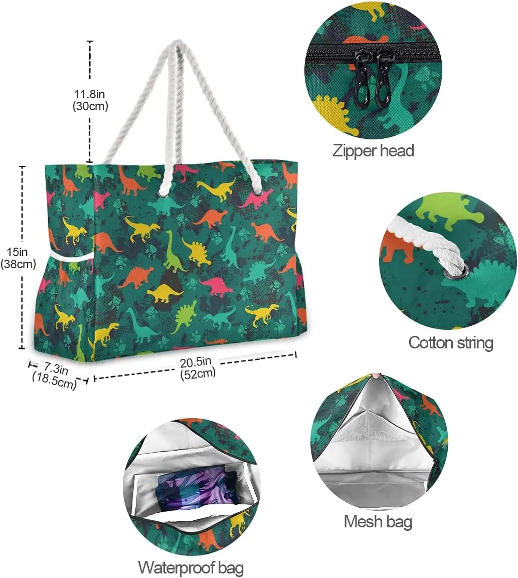 MNSRUU Large Beach Bag, Floral Cherry Blossoms And Branches Pink Tote Bag Travel Gym Bag with Waterproof Pocket Compartment