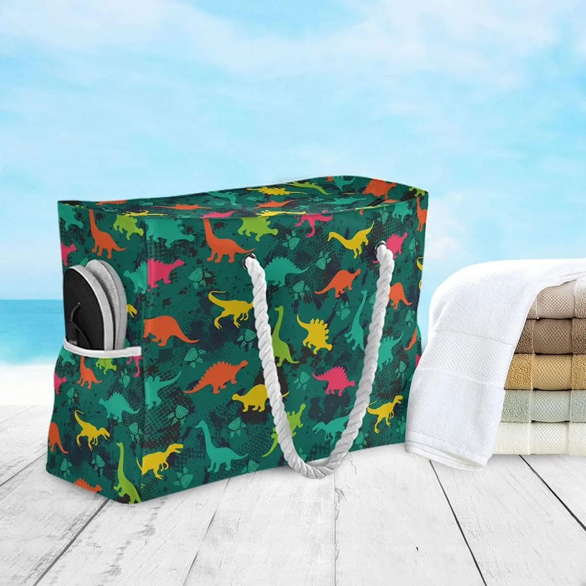 MNSRUU Large Beach Bag, Floral Cherry Blossoms And Branches Pink Tote Bag Travel Gym Bag with Waterproof Pocket Compartment