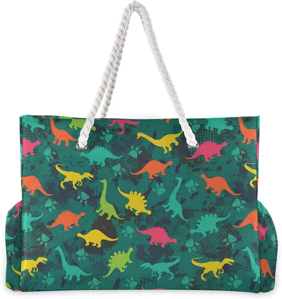 MNSRUU Large Beach Bag, Floral Cherry Blossoms And Branches Pink Tote Bag Travel Gym Bag with Waterproof Pocket Compartment