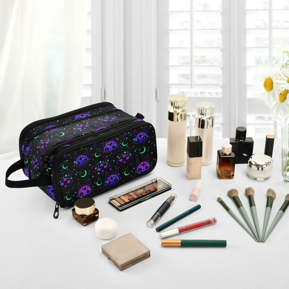 MNSRUU Travel Makeup Bag,Cat Skulls Makeup Bag Travel Toiletry Bag Large Capacity Cosmetic Bag Organizer, Portable Travel Toiletries Bag for Travel Size
