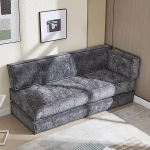 Modular Chenille Sofa with Flexible Design, Space-Saving Features, and Side Pocket, Dark Gray