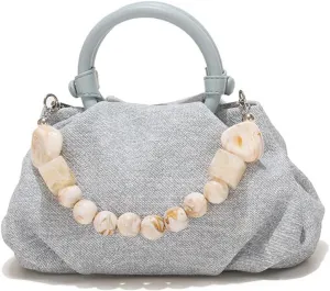 Molodo Handbags for Women Chic Pearls Handle Satchel Bag Pleated Shoulder Crossbody Bag Purses