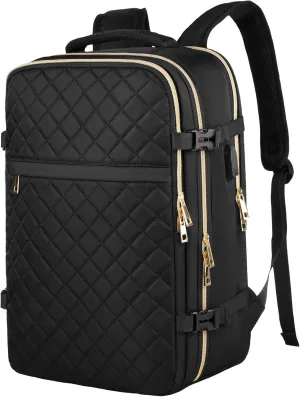 MOMUVO Travel Backpack for Women, Carry On Backpack Airline Approved, 15.6 Inch Laptop Backpack with USB Charging Port, Casual Daypack for Weekender Business College, Black