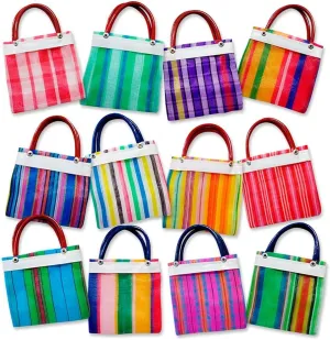 More Fiesta 24 Mini Mexican Tote Mercado Bags 5 inch by 5 inch - Assorted Colors - Small Mexican Mercado Bags (High Thread Mesh)