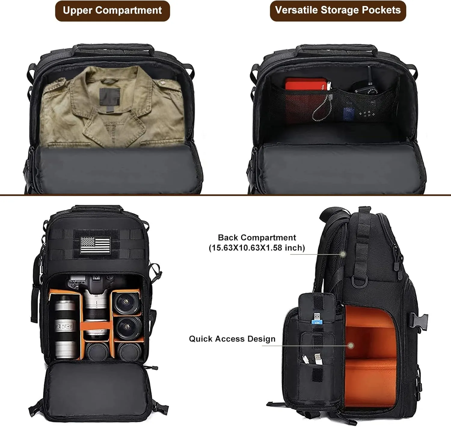 MOSISO Camera Backpack, DSLR/SLR/Mirrorless Tactical Camera Bag Case with Laptop Compartment Compatible with Canon/Nikon/Sony, Black