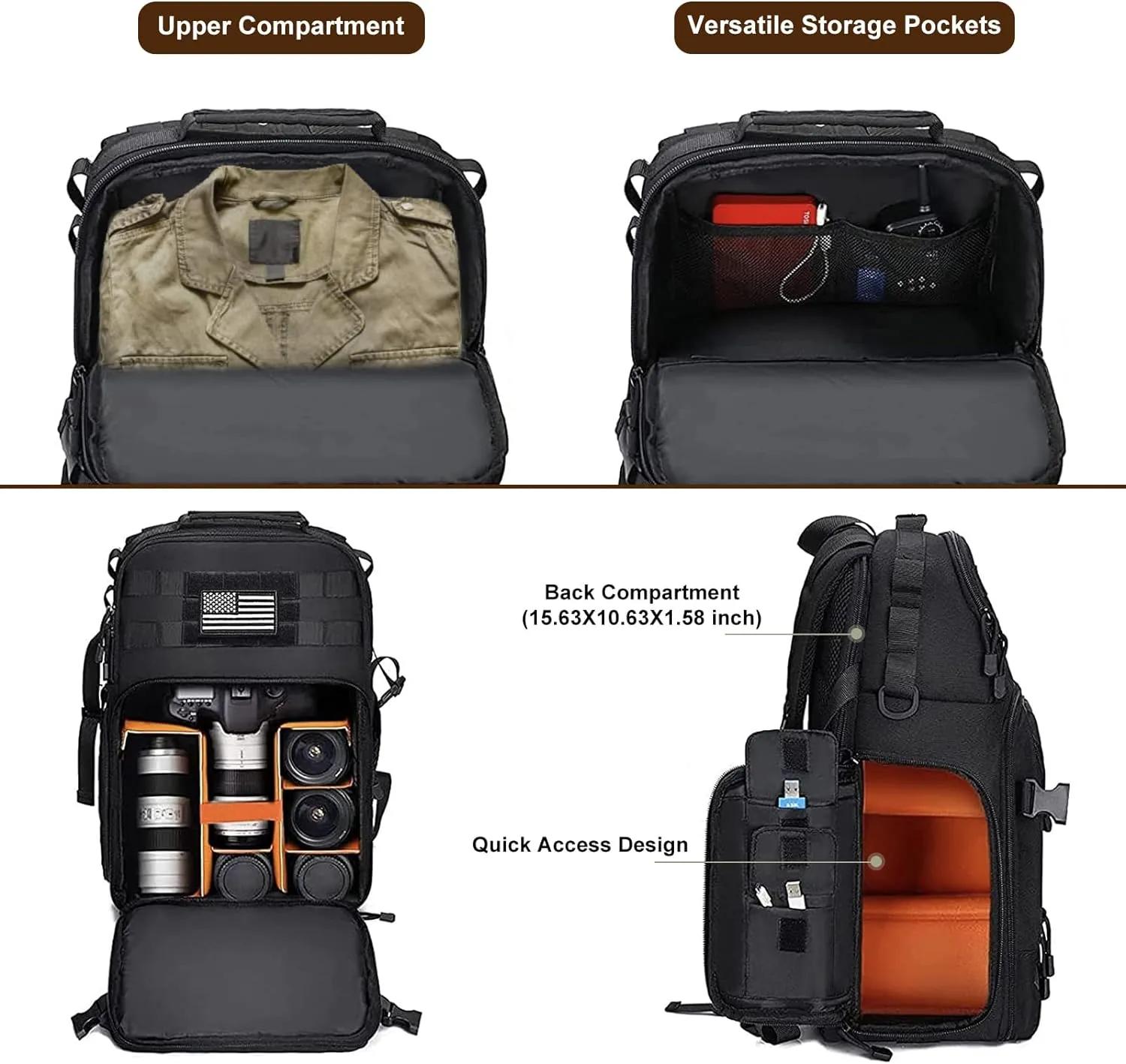 MOSISO Camera Backpack, DSLR/SLR/Mirrorless Tactical Camera Bag Case with Laptop Compartment Compatible with Canon/Nikon/Sony, Black