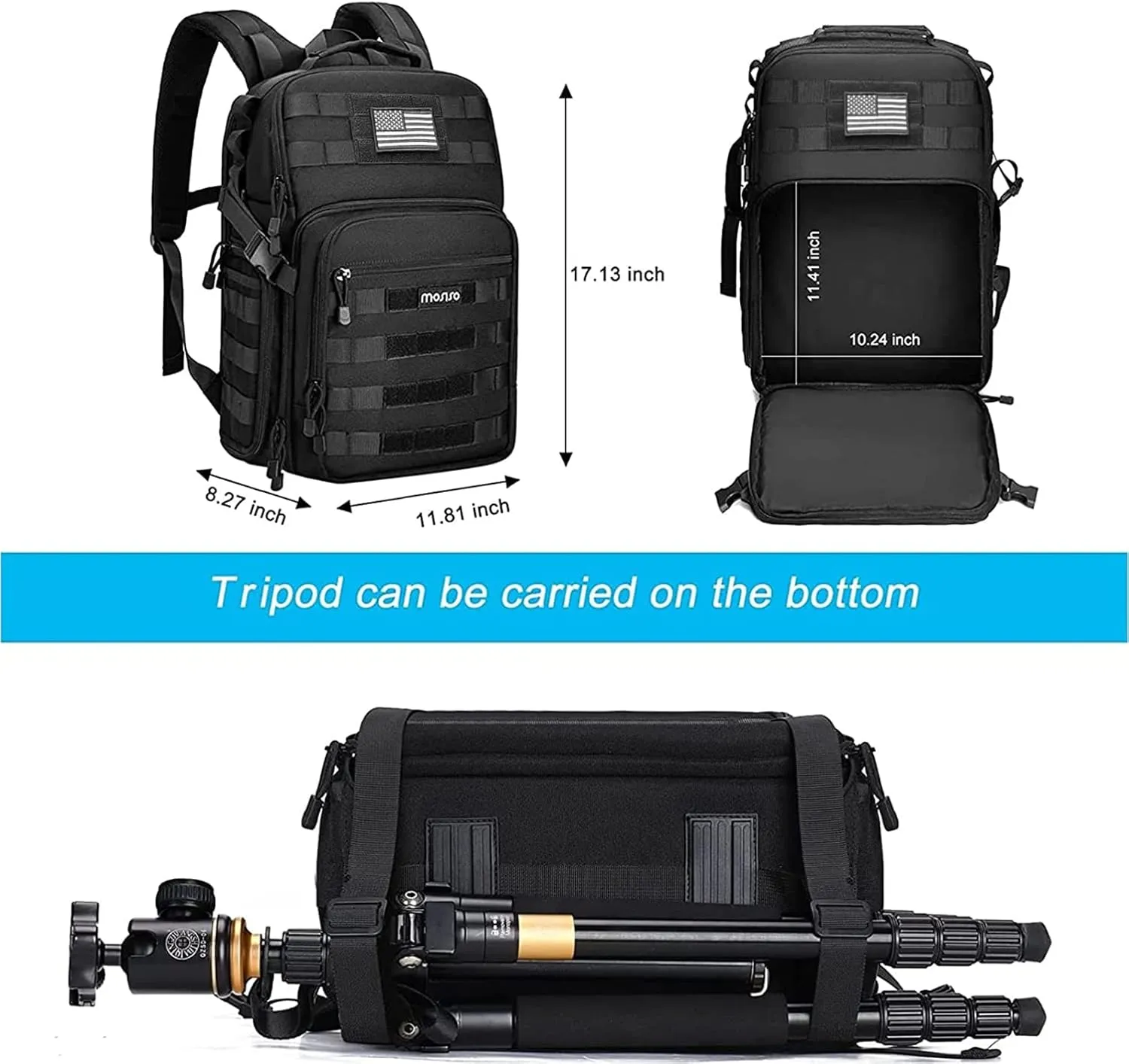 MOSISO Camera Backpack, DSLR/SLR/Mirrorless Tactical Camera Bag Case with Laptop Compartment Compatible with Canon/Nikon/Sony, Black