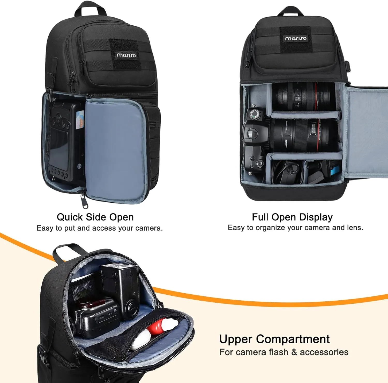 MOSISO Camera Sling Bag,DSLR/SLR/Mirrorless Tactical Camera Crossbody Bag Case Photography Slingpack with Tripod Holder&Removable Modular Inserts Compatible with Canon/Nikon/Sony/Fuji, Black