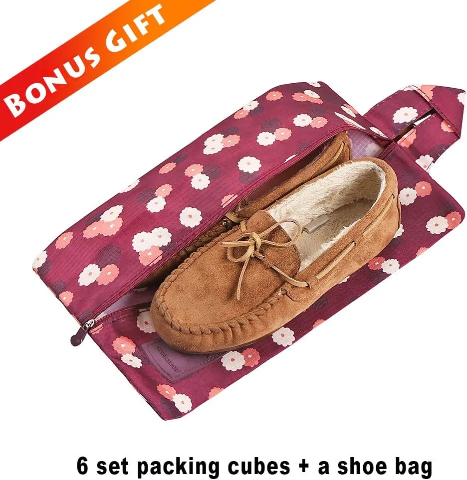 Mossio 7 Set Packing Cubes with Shoe Bag - Travel Carry On Luggage Organizer