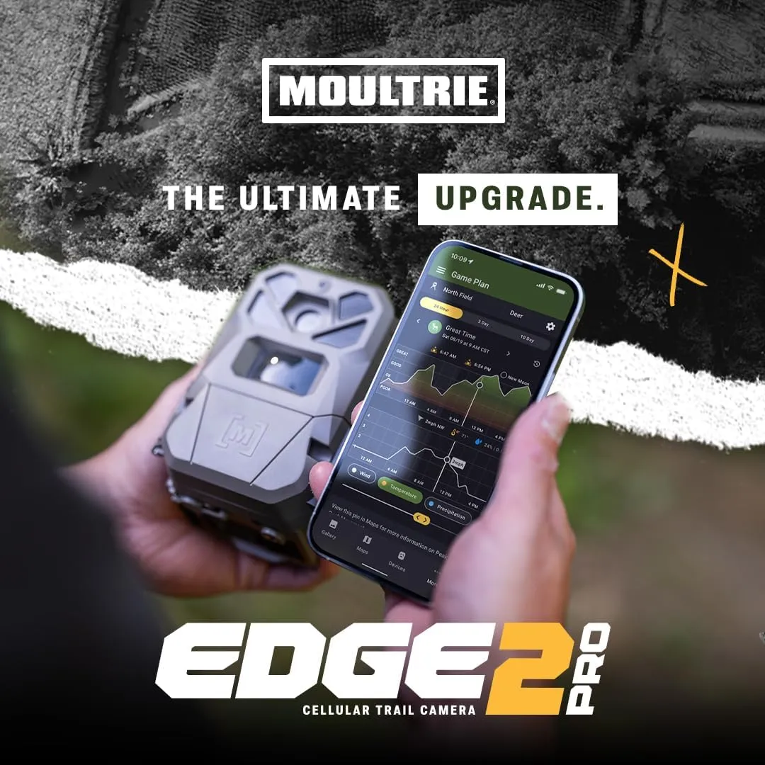 Moultrie Edge 2 Pro Cellular Trail Camera - Auto Connect Nationwide 4G LTE - On Demand 40MP Photo - 1440P Video with HD Audio - Ai False Trigger Elimination - 100 Ft Detection Range - No-Glow Flash