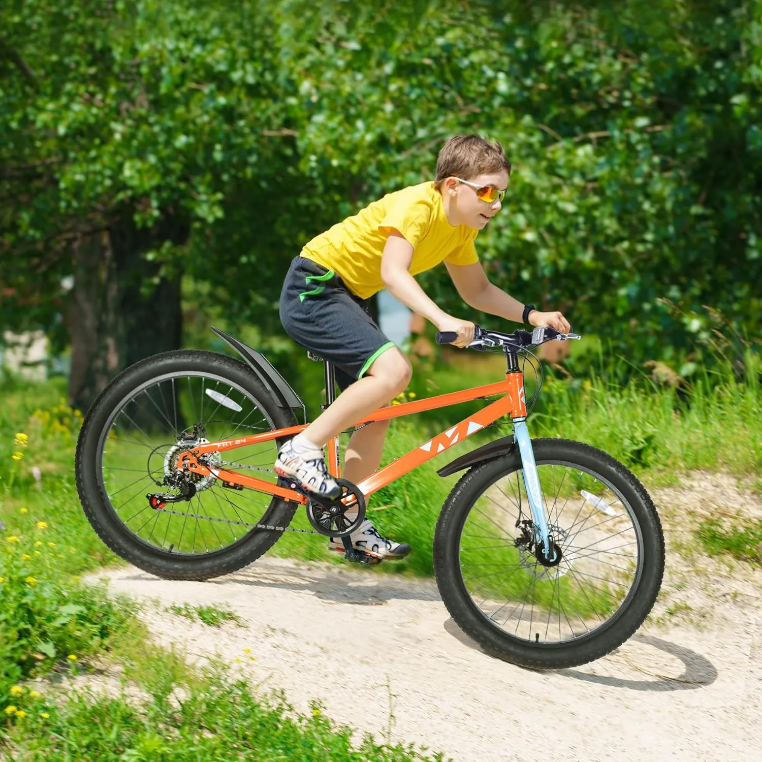 Mountain Bike 20/24 Inch, 3" Wide Fat Tire Snow Mountain Bikes, 7 Speeds Kids Teen Student Bicycles,Steel Frame Disc Brake，3 Colors