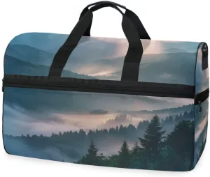 Mountain Fog Travel Duffel Bag Luggage Sports Gym Bags With Shoes Compartment Large Capacity Lightweight Duffle Bag For Men Women
