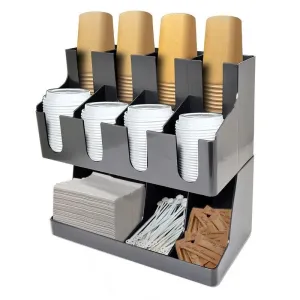 Multi Compartment Cup and Lid Organizer Paper Cups Dispenser Storage and Organizer Stand for Tea Bags Coffee Capsules Sugar Packets and Straws Black