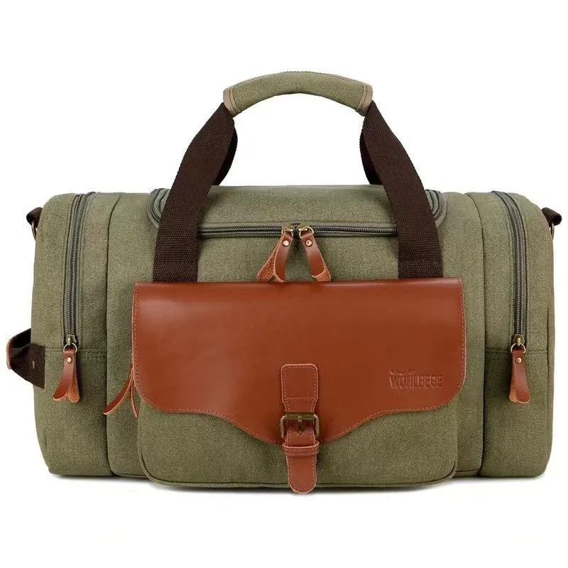Multi-Compartment Leather Accent Duffle Bag