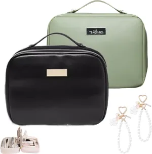Multi Compartment Toiletry Cosmetic Bag, Super Large Capacity Multi Compartment Toiletry Bag, Multi-Compartment Toiletry Cosmetics Bag With Interlayer, Handle, Waterproof Pu Leather (2Pcs-D)