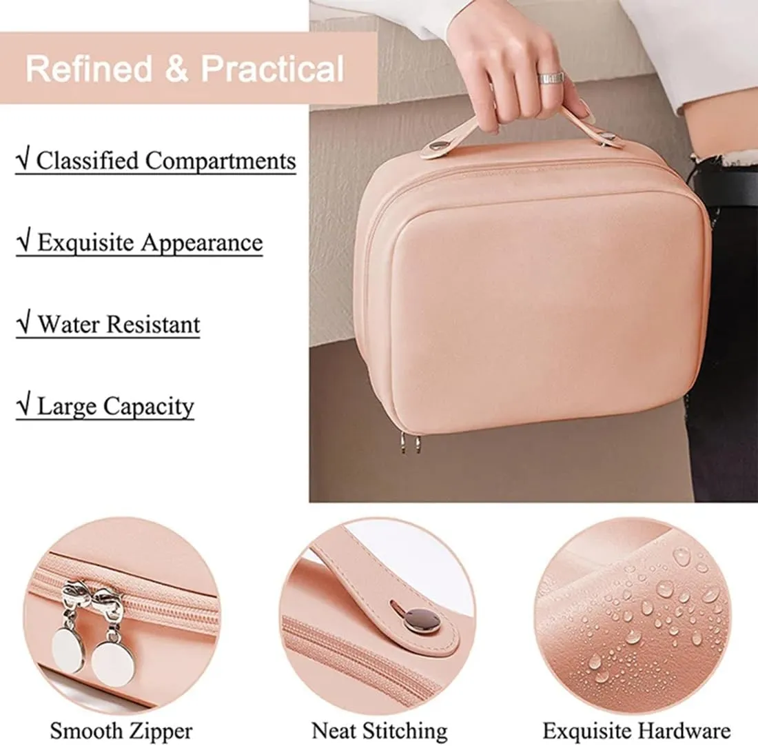 Multi Compartment Toiletry Cosmetic Bag, Super Large Capacity Multi Compartment Toiletry Bag, Multi-Compartment Toiletry Cosmetics Bag With Interlayer, Handle, Waterproof Pu Leather (Black)