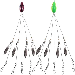 Multi-Lure Alabama Rig Bass Kit - 2-Pack, Stainless Steel Willow Blade Rigs with 3D Fish Eyes for Saltwater