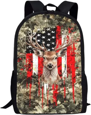 Mumeson American Deer Casual Backpack for Middle High School Kid Rucksack Bookbag for Travel Daily Daypack Back to School Supplies for Teens