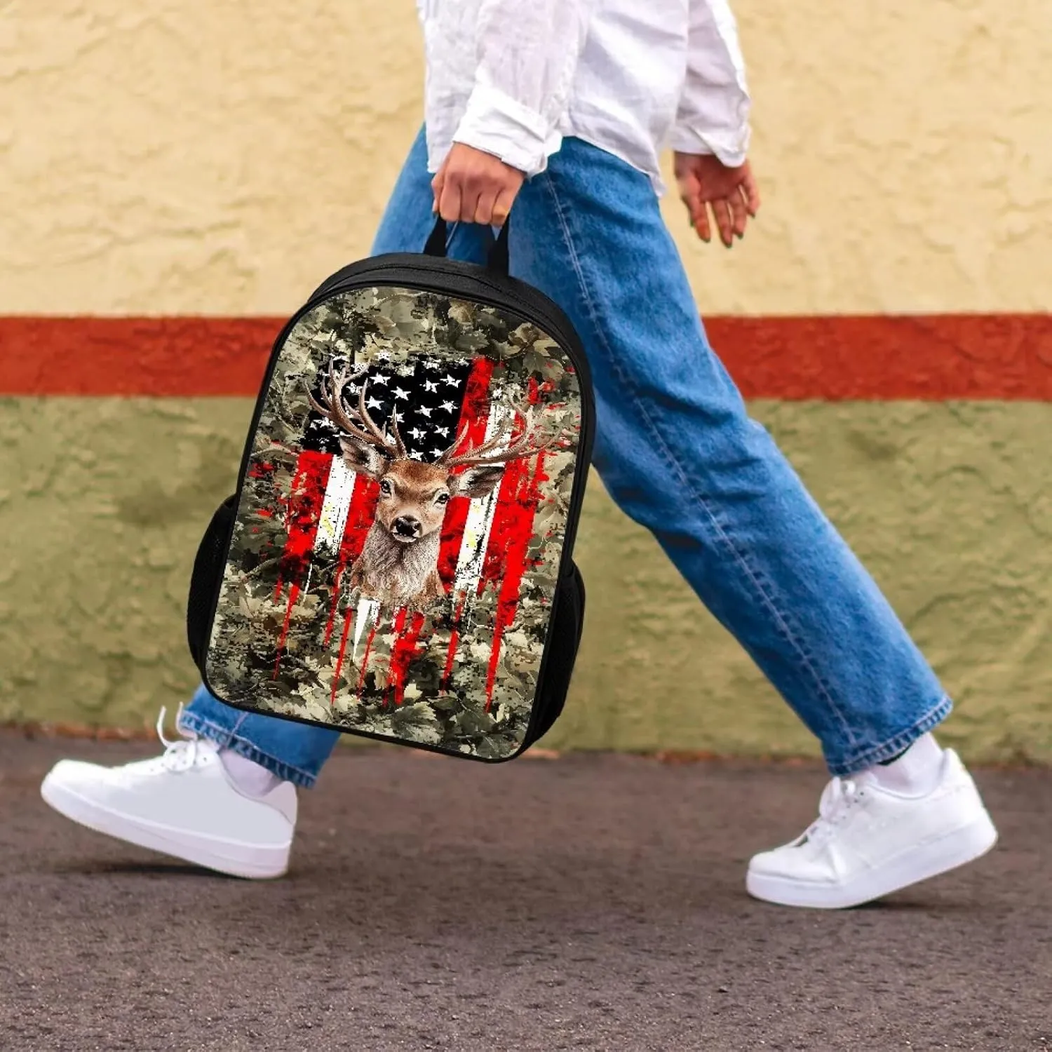 Mumeson American Deer Casual Backpack for Middle High School Kid Rucksack Bookbag for Travel Daily Daypack Back to School Supplies for Teens