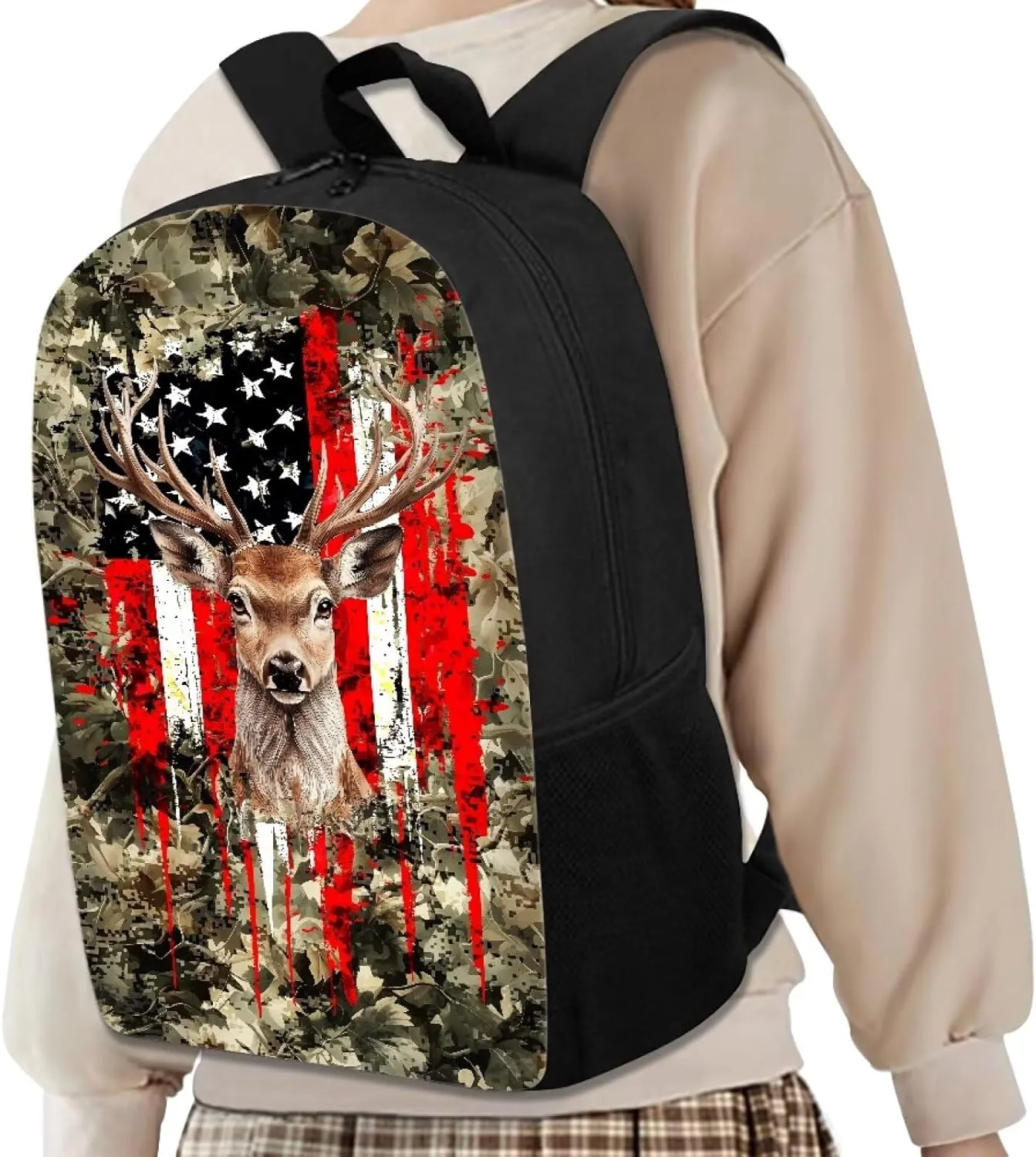 Mumeson American Deer Casual Backpack for Middle High School Kid Rucksack Bookbag for Travel Daily Daypack Back to School Supplies for Teens