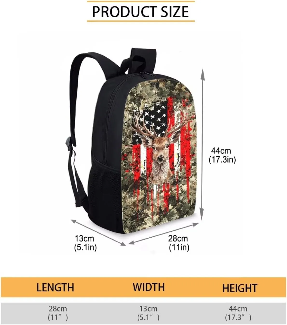 Mumeson American Deer Casual Backpack for Middle High School Kid Rucksack Bookbag for Travel Daily Daypack Back to School Supplies for Teens