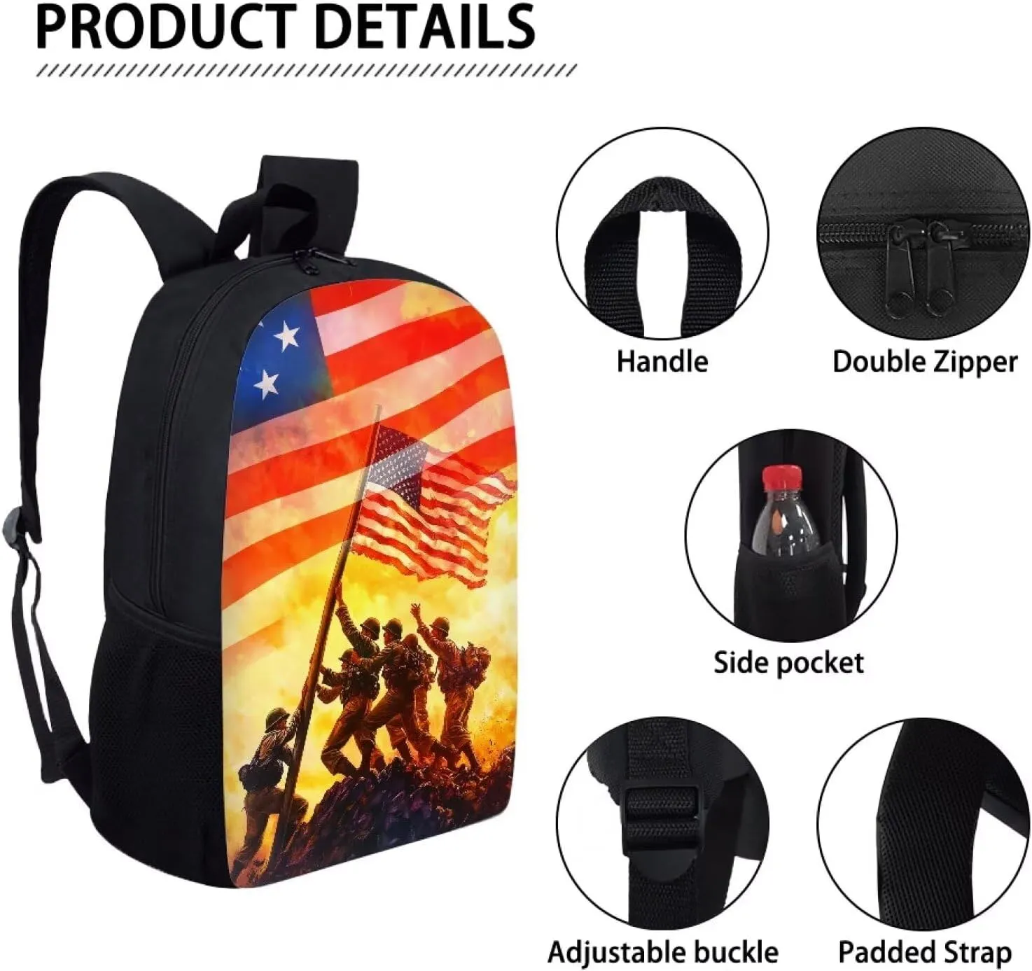 Mumeson American Flag Schoolbags for Middele School Lightweight Back to School Supplies Bookbags Laptop Backpack Large 17 Inches Daypack