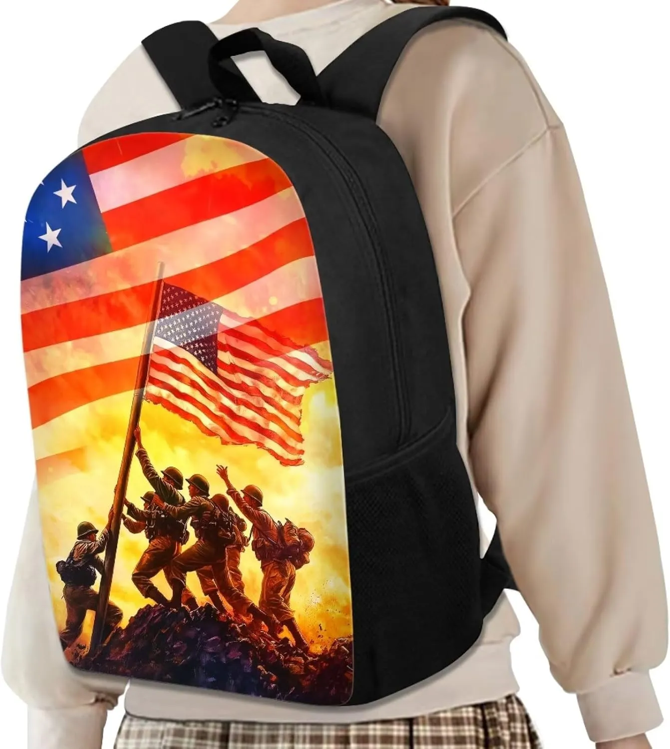 Mumeson American Flag Schoolbags for Middele School Lightweight Back to School Supplies Bookbags Laptop Backpack Large 17 Inches Daypack