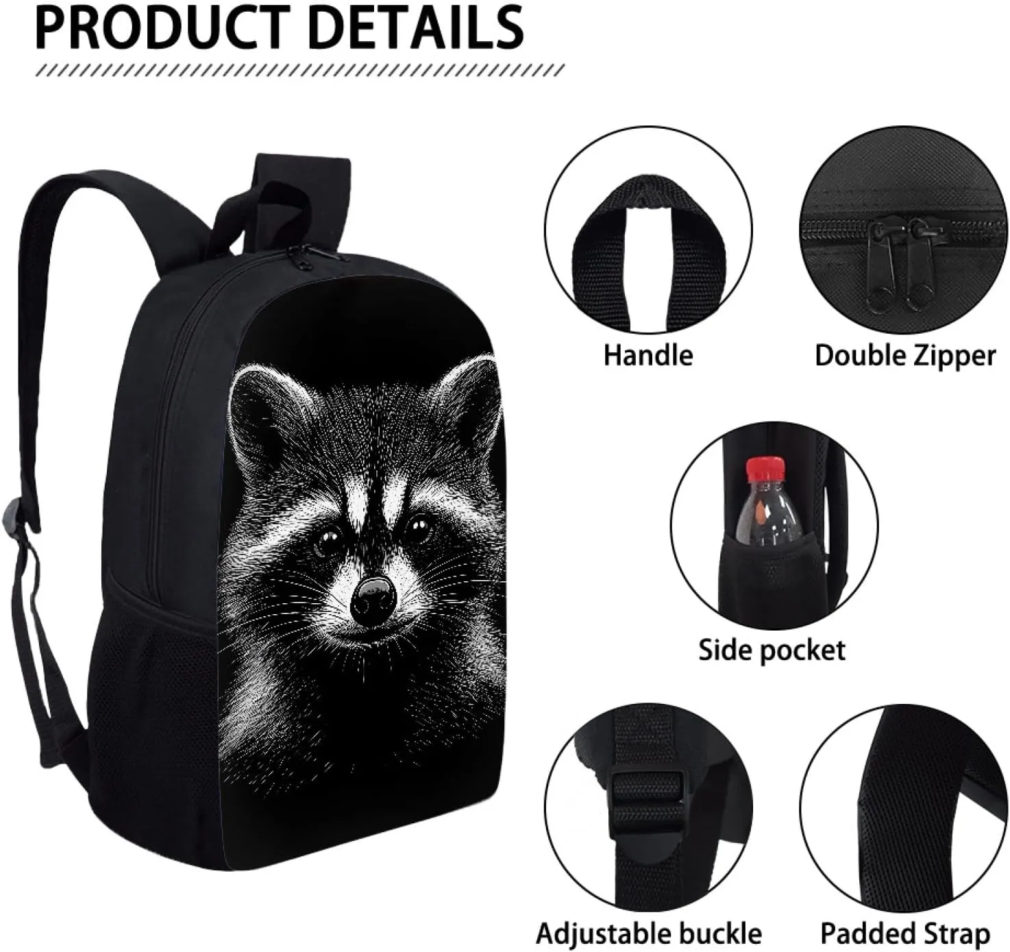 Mumeson Animal Raccoon Print Schoolbags Lightweight Back to School Supplies Bookbags Laptop Backpack Large 17 Inches Backpack Daypack