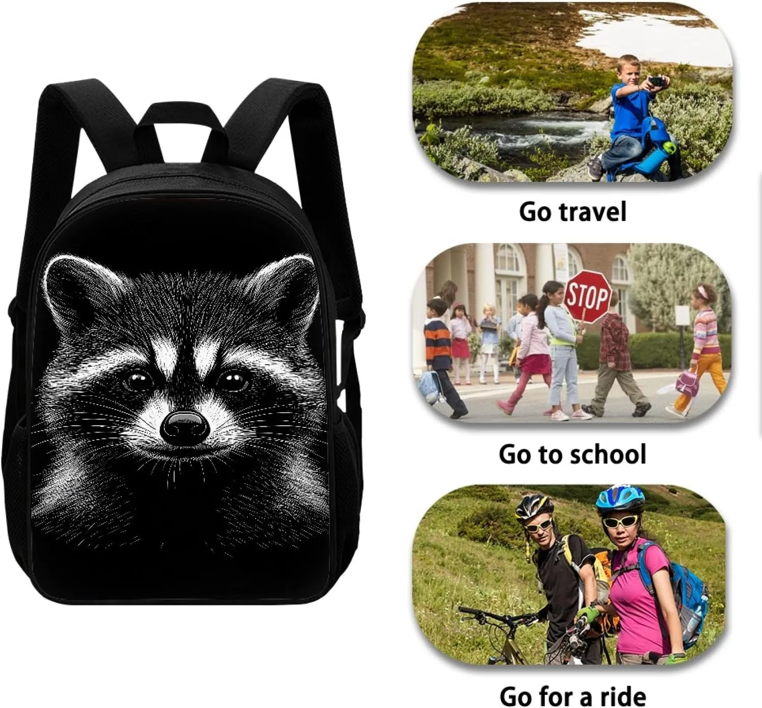 Mumeson Animal Raccoon Print Schoolbags Lightweight Back to School Supplies Bookbags Laptop Backpack Large 17 Inches Backpack Daypack