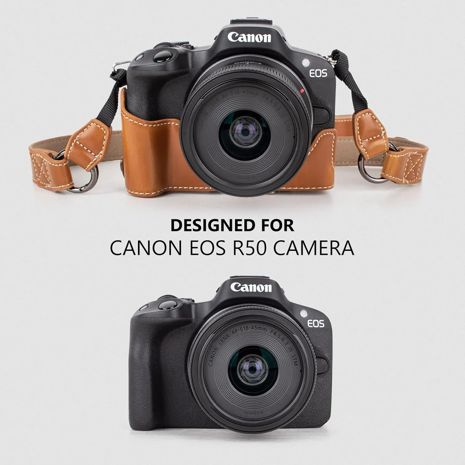 MUZIRI KINOKOO Protective Case for Canon EOS R50 R100 DSLR Camera, Retro PU Leather EOS R50 R100 Detachable Carrying Case Bag - with Shoulder Strap & Storage Pocket - Brown