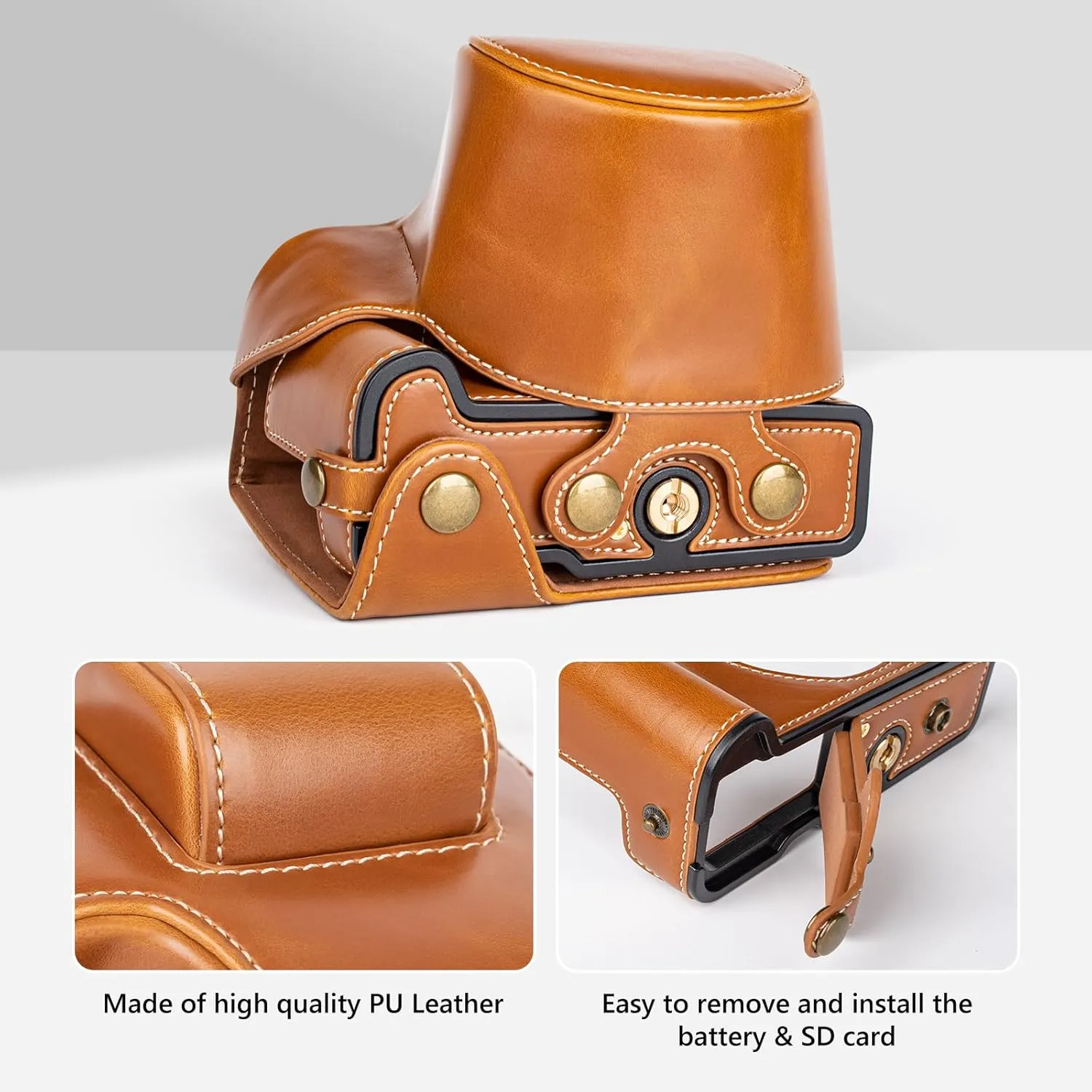 MUZIRI KINOKOO Protective Case for Canon EOS R50 R100 DSLR Camera, Retro PU Leather EOS R50 R100 Detachable Carrying Case Bag - with Shoulder Strap & Storage Pocket - Brown