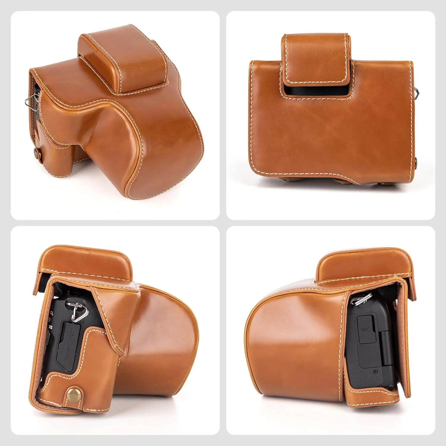 MUZIRI KINOKOO Protective Case for Canon EOS R50 R100 DSLR Camera, Retro PU Leather EOS R50 R100 Detachable Carrying Case Bag - with Shoulder Strap & Storage Pocket - Brown