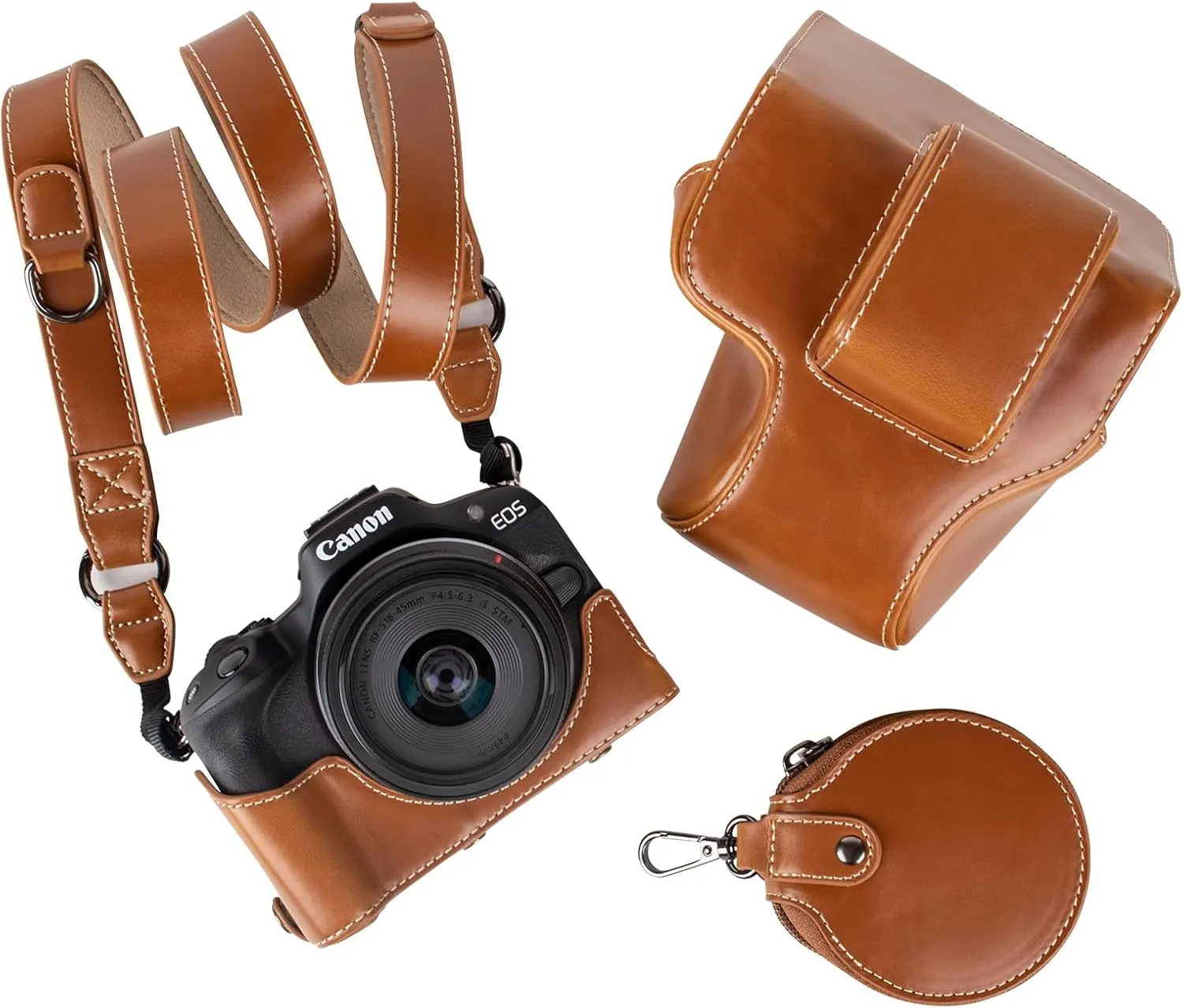 MUZIRI KINOKOO Protective Case for Canon EOS R50 R100 DSLR Camera, Retro PU Leather EOS R50 R100 Detachable Carrying Case Bag - with Shoulder Strap & Storage Pocket - Brown