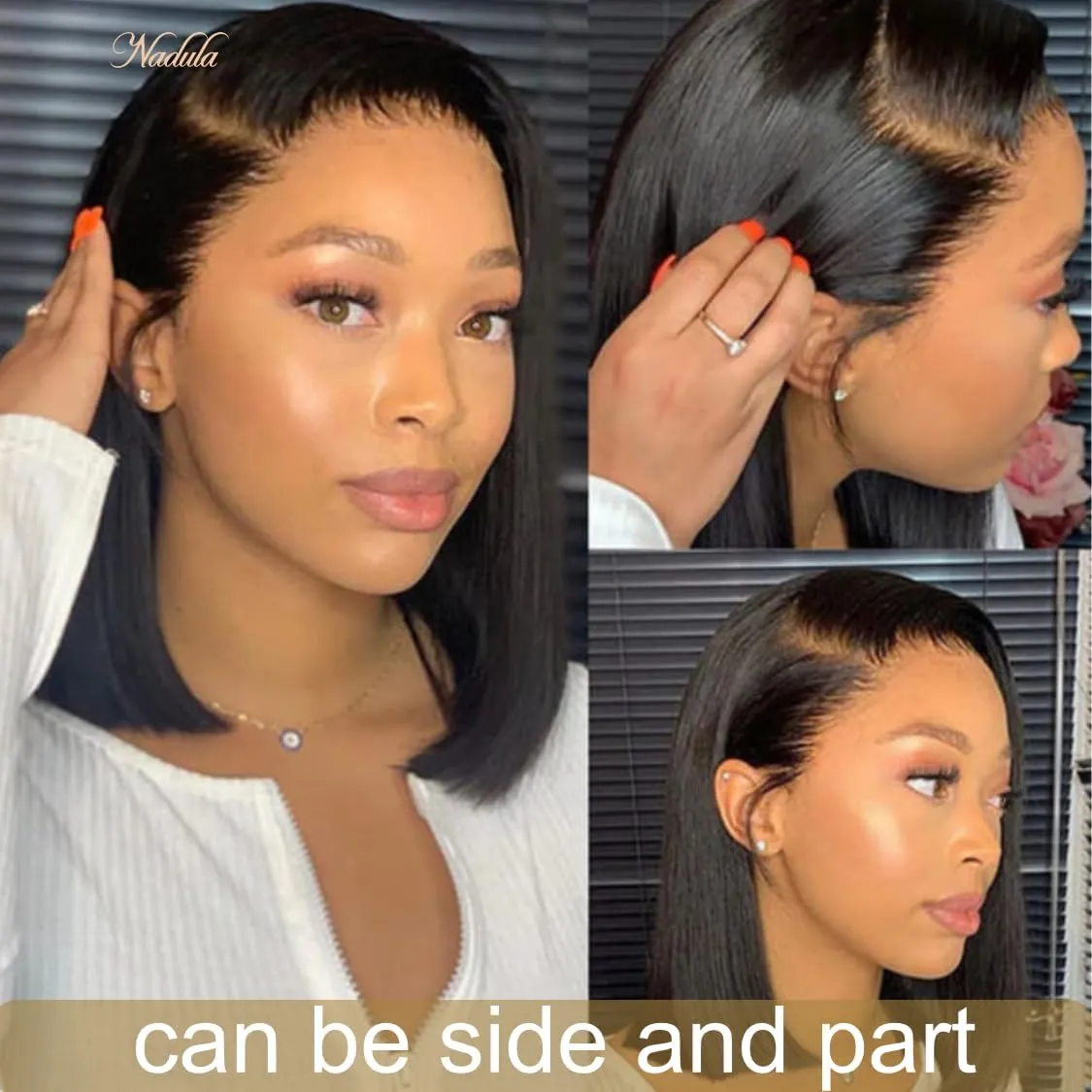 Nadula Bye Bye Knots Short Straight Bob Wig Pre Everything Glueless 13x4 Pre-Cut Lace Front Wig Human Hair with Put on and Go Short Bob Wigs Pre Plucked and Bleached Knots 150% Density 14 inch