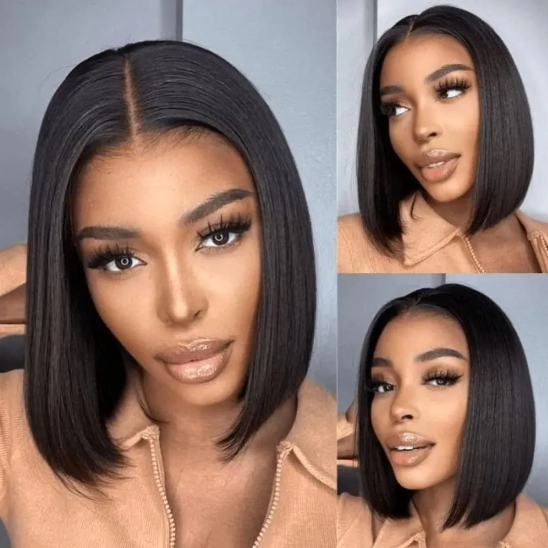Nadula Bye Bye Knots Short Straight Bob Wig Pre Everything Glueless 13x4 Pre-Cut Lace Front Wig Human Hair with Put on and Go Short Bob Wigs Pre Plucked and Bleached Knots 150% Density 14 inch