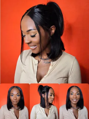 Nadula Bye Bye Knots Short Straight Bob Wig Pre Everything Glueless 13x4 Pre-Cut Lace Front Wig Human Hair with Put on and Go Short Bob Wigs Pre Plucked and Bleached Knots 150% Density 14 inch