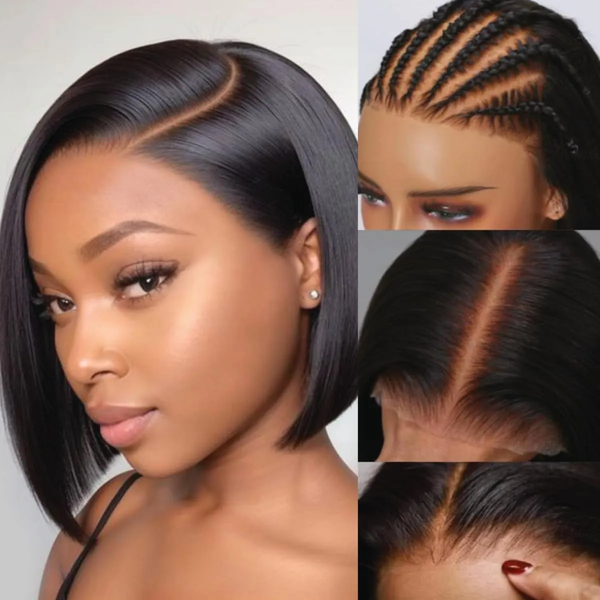 Nadula Bye Bye Knots Short Straight Bob Wig Pre Everything Glueless 13x4 Pre-Cut Lace Front Wig Human Hair with Put on and Go Short Bob Wigs Pre Plucked and Bleached Knots 150% Density 14 inch