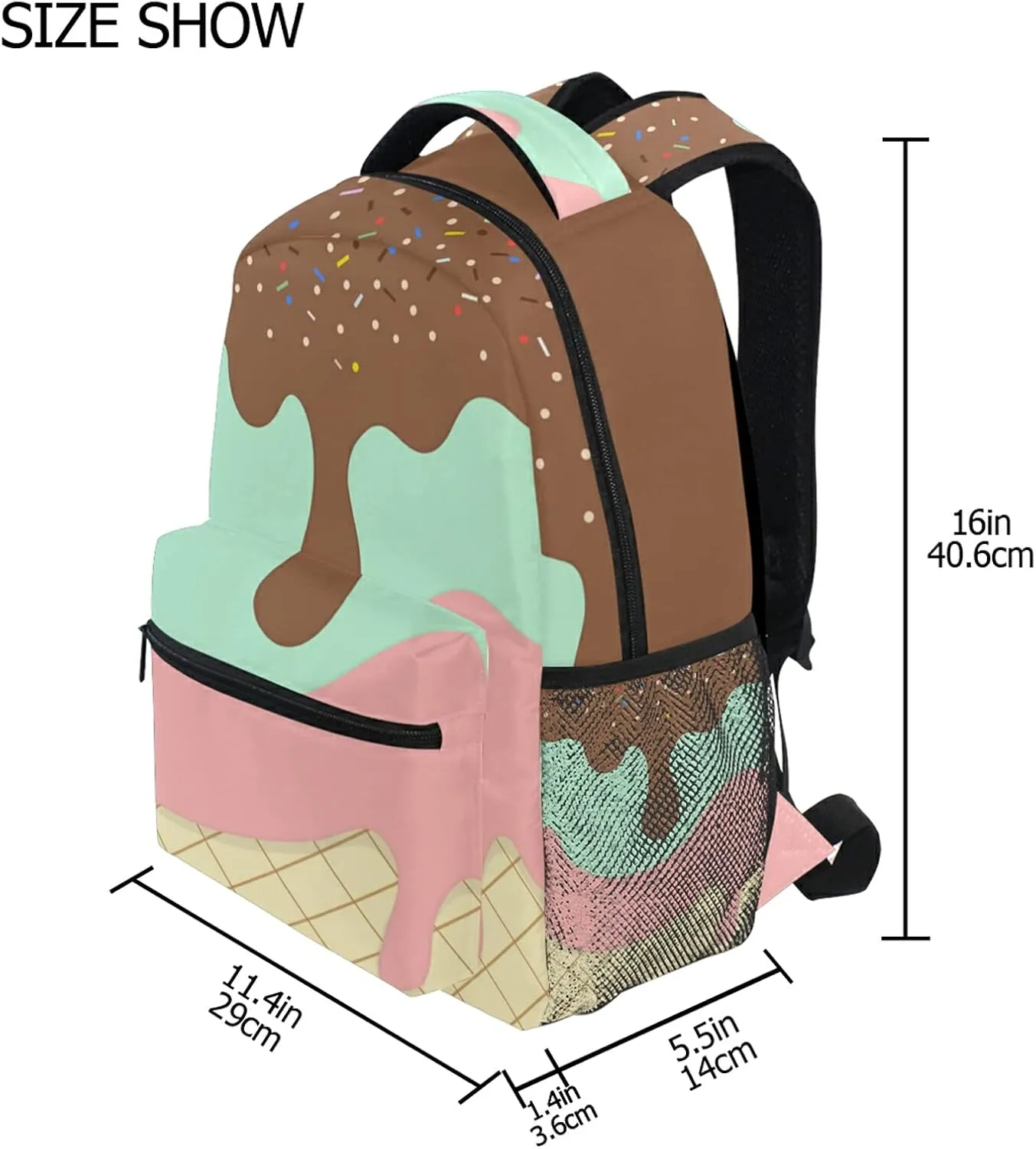 Name Personalized Bookbags Laptop Backpack for High School Adult Men Colorful Sweet Ice Cream Travel College Teens Student Casual Shoulder Daypack Customed