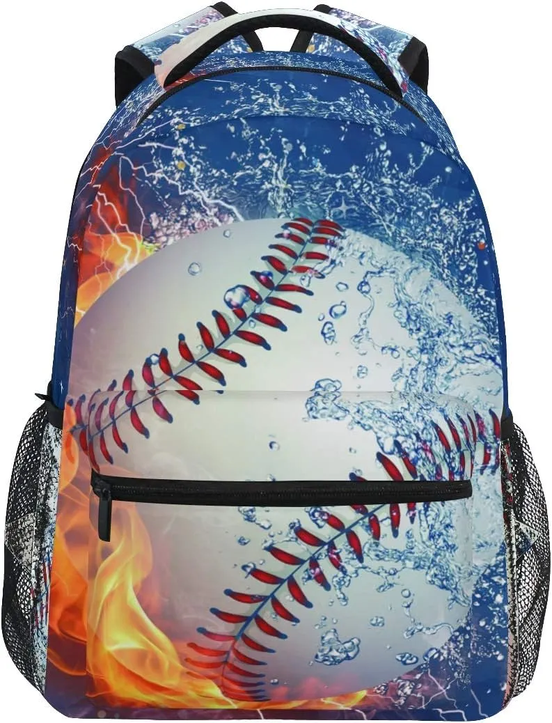Nander Backpack Travel Fire Water Baseball School Bookbags Shoulder Laptop Daypack College Bag for Womens Mens Boys Girls