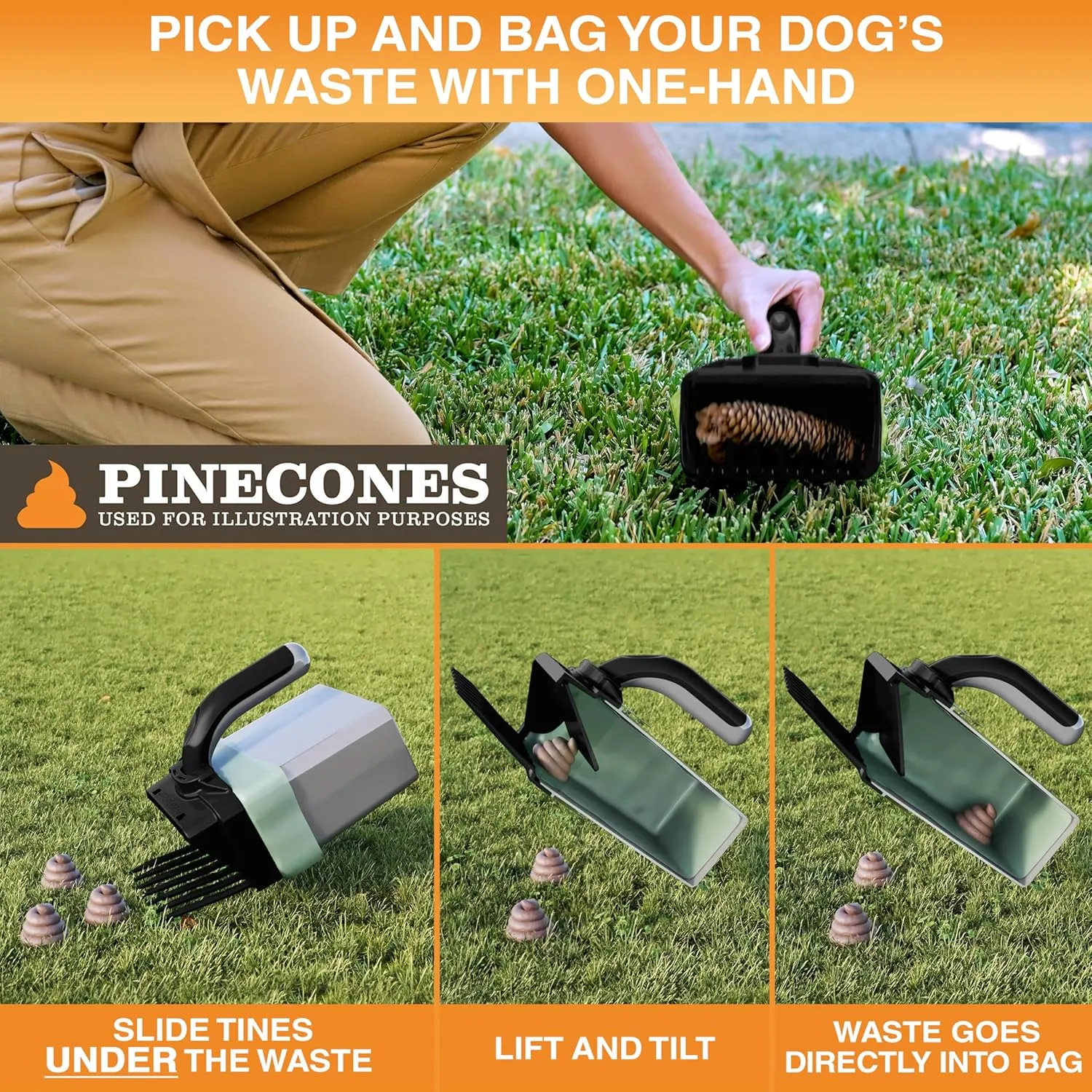 Neater Pets Lift N’ Bag Trap Door Dog Pooper Scooper with Bag Attachment for Small to Large Breeds - 195 Refill Bags - Heavy Duty Dog Poop Scooper for Yard & Walks, One-Handed Operation, Direct to Bag