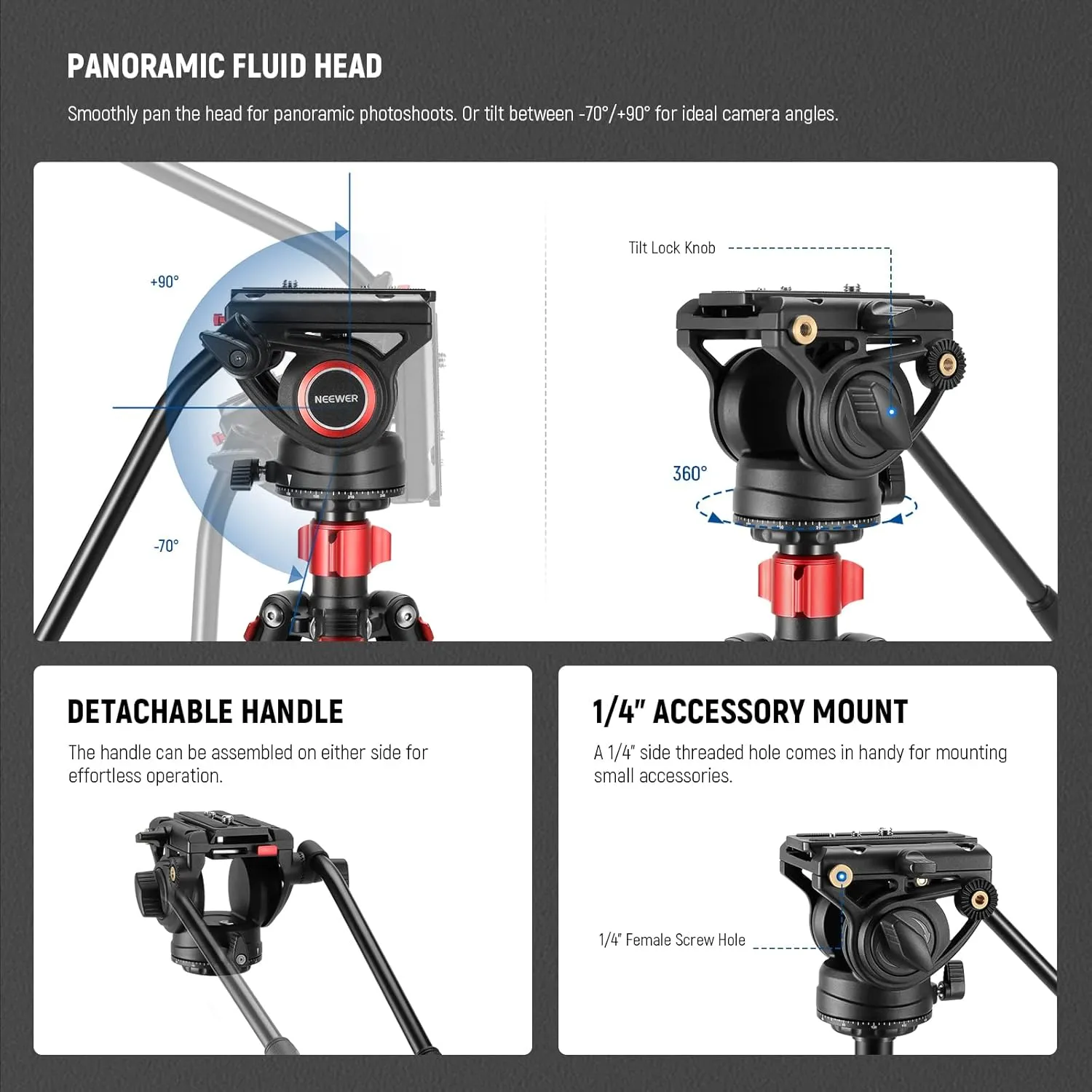 NEEWER 72" Fluid Head Video Tripod Monopod, Aluminum Alloy QR Plate Compatible with DJI RS Gimbal, 360° Pan &  90°/-70° Tilt for DSLR Camera Camcorder, Max Load 13.2lb/6kg, TP72A