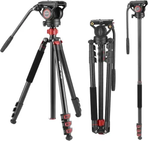 NEEWER 72" Fluid Head Video Tripod Monopod, Aluminum Alloy QR Plate Compatible with DJI RS Gimbal, 360° Pan &  90°/-70° Tilt for DSLR Camera Camcorder, Max Load 13.2lb/6kg, TP72A