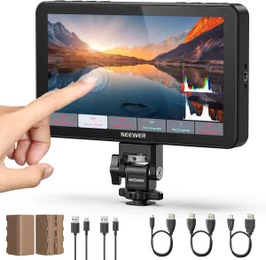 NEEWER F700 7" Camera Field Monitor, 2000nit HD 1920x1080 IPS Touch Screen with 3D LUT, 4K HDMI Loop in/Out with Peak Focus DSLR Video Assist HDR Waveform, Cold Shoe Mount, 2 NP-F750 Batteries & Cable
