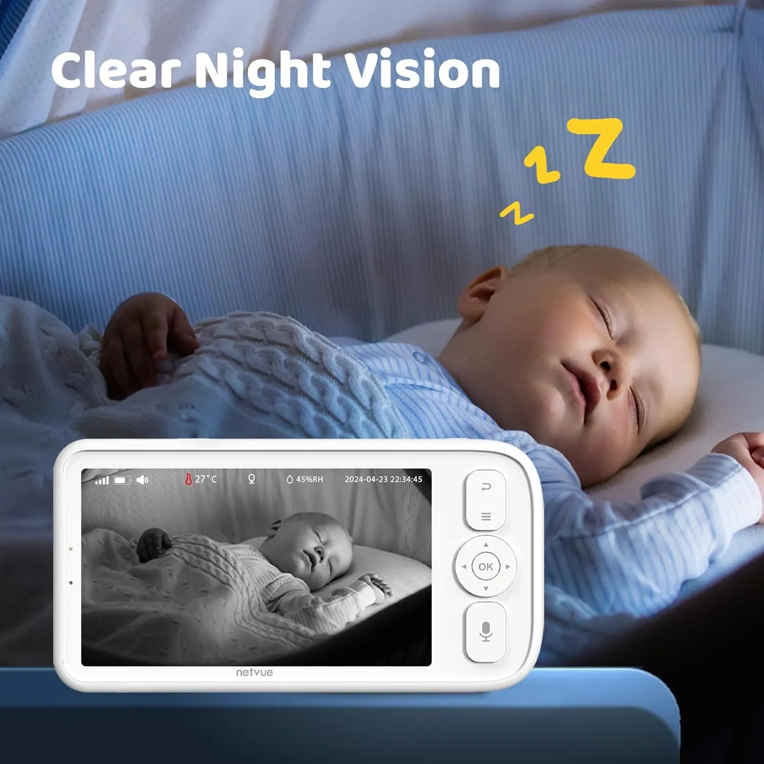 NETVUE Upgraded Baby Camera Monitor Video - 5000mAh Baby Monitor with Camera and Audio, 5" Display, 4 in 1 Bracket Meets The Needs in All Scenarios, Smart Phone App, Cry Detection
