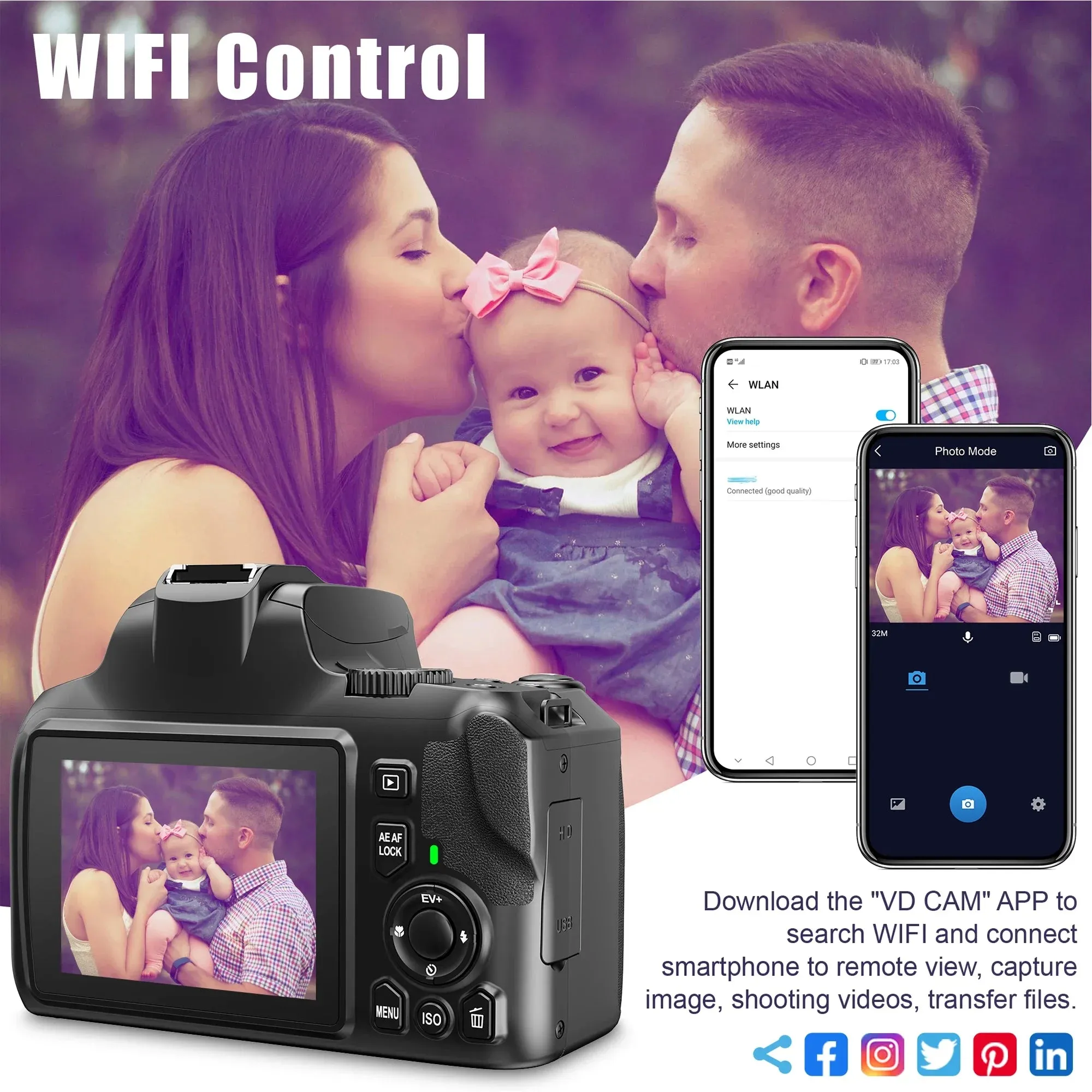 New Digital Camera 4K 64MP SLR Camera Digital Photography Camera 10X Optical Zoom Youtuber Camera Webcam Digital Photography