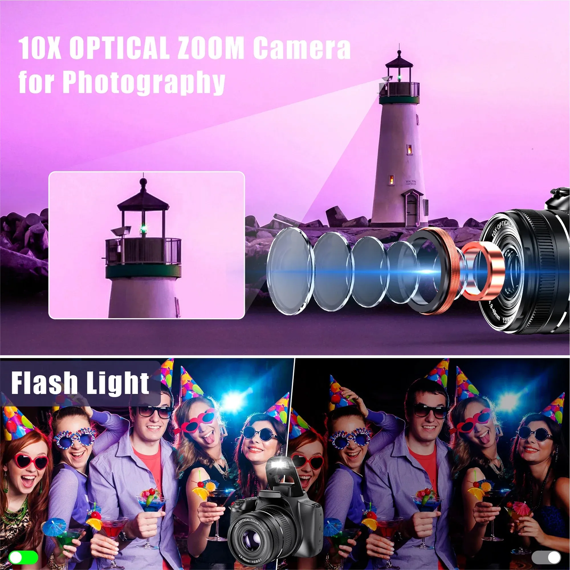 New Digital Camera 4K 64MP SLR Camera Digital Photography Camera 10X Optical Zoom Youtuber Camera Webcam Digital Photography